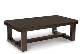 Breckington Coffee Table in Dark Brown, angle view