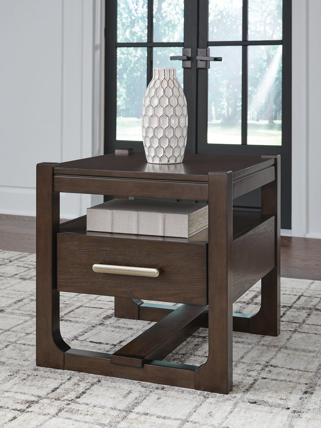 Breckington End Table in Dark Brown, lifestyle view