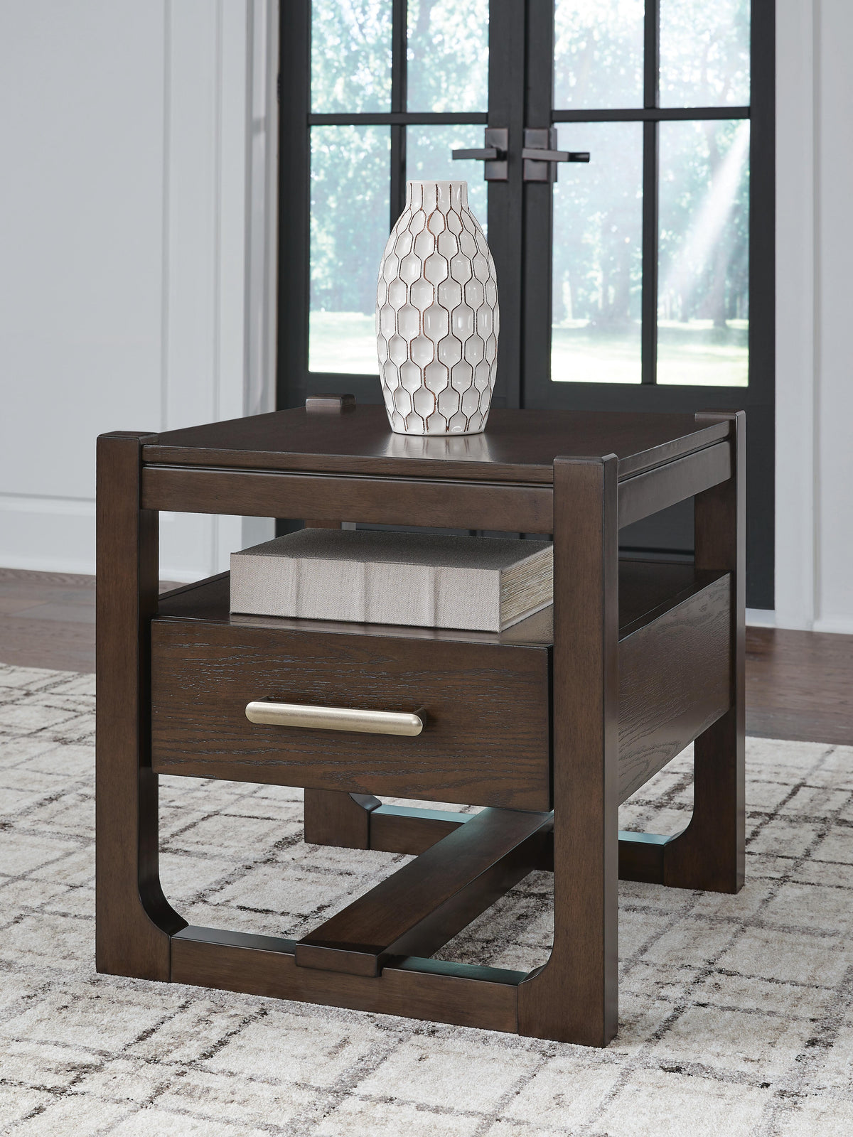 Breckington End Table in Dark Brown, lifestyle view