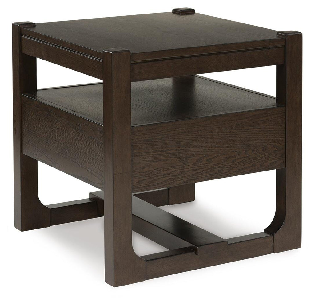 Breckington End Table in Dark Brown, back view