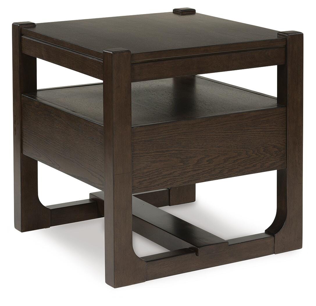 Breckington End Table in Dark Brown, back view