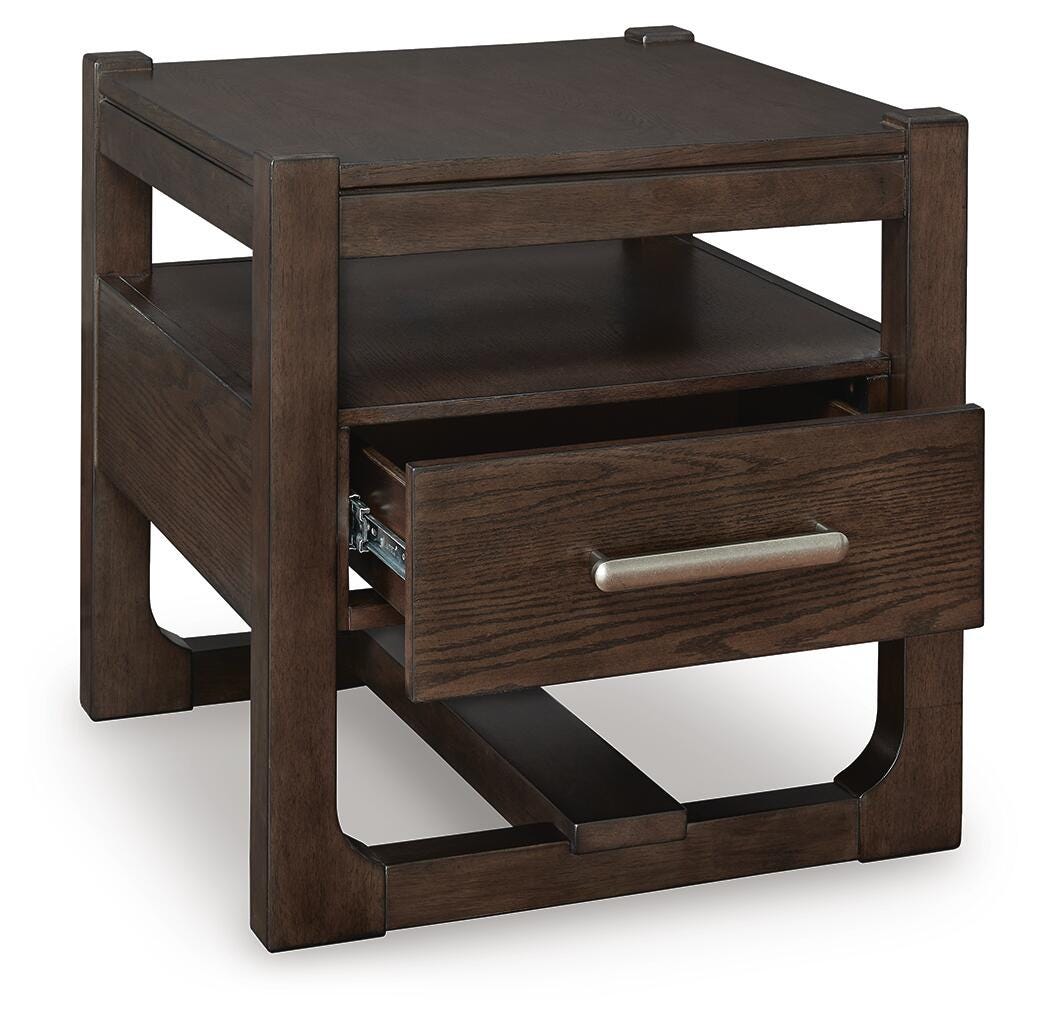 Breckington End Table in Dark Brown, open view
