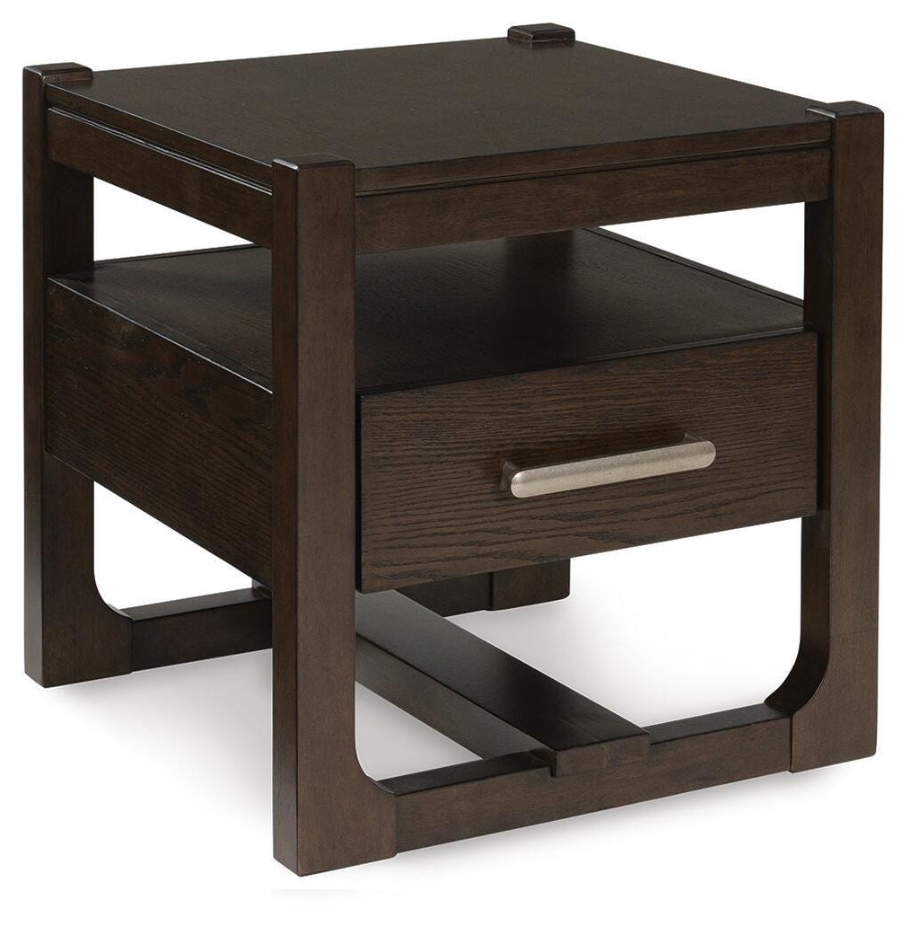 Breckington End Table in Dark Brown, angle view