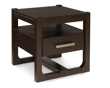 Breckington End Table in Dark Brown, angle view