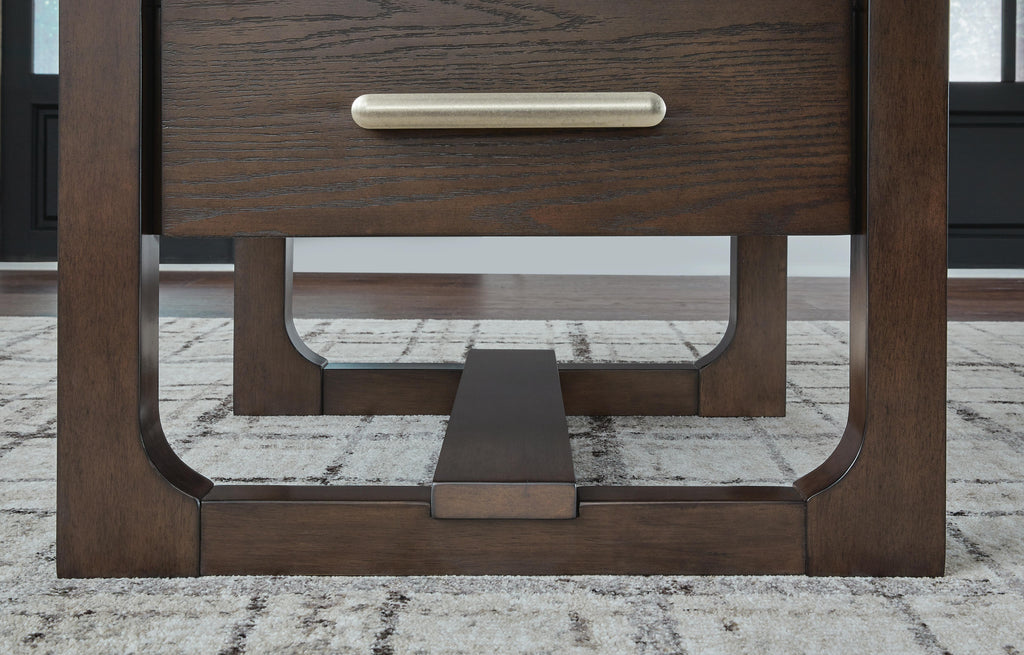 Breckington End Table in Dark Brown, detail view