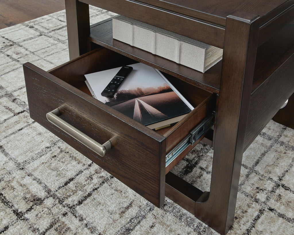 Breckington End Table in Dark Brown, detail view