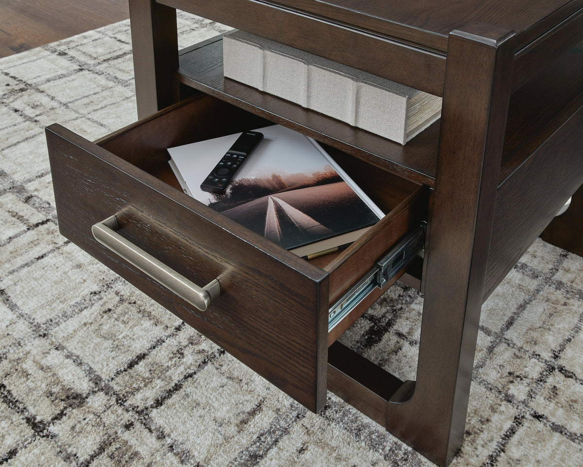 Breckington End Table in Dark Brown, detail view