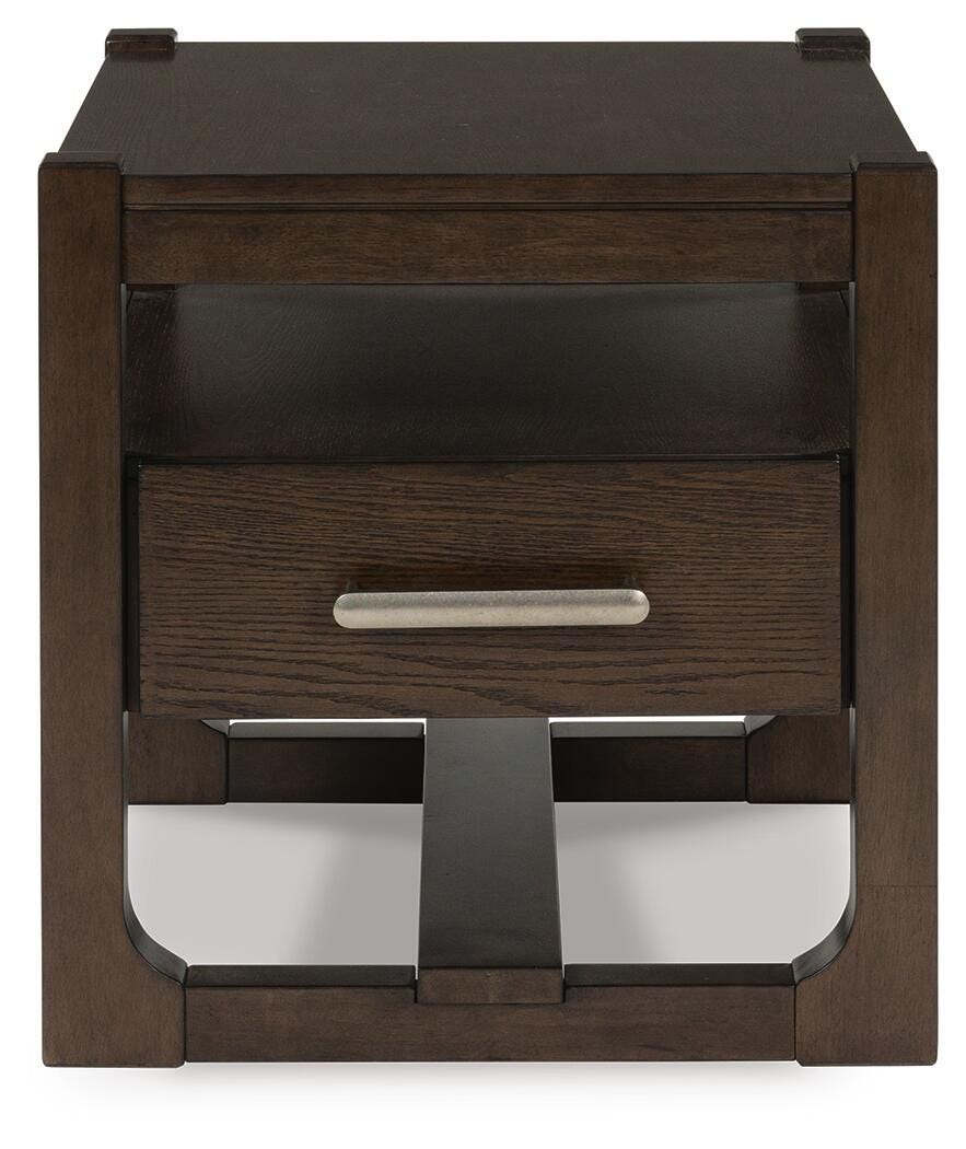 Breckington End Table in Dark Brown, front view