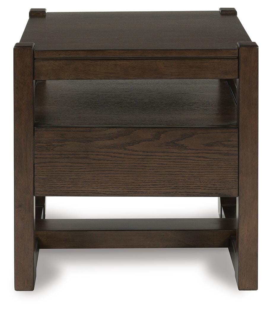Breckington End Table in Dark Brown, side view