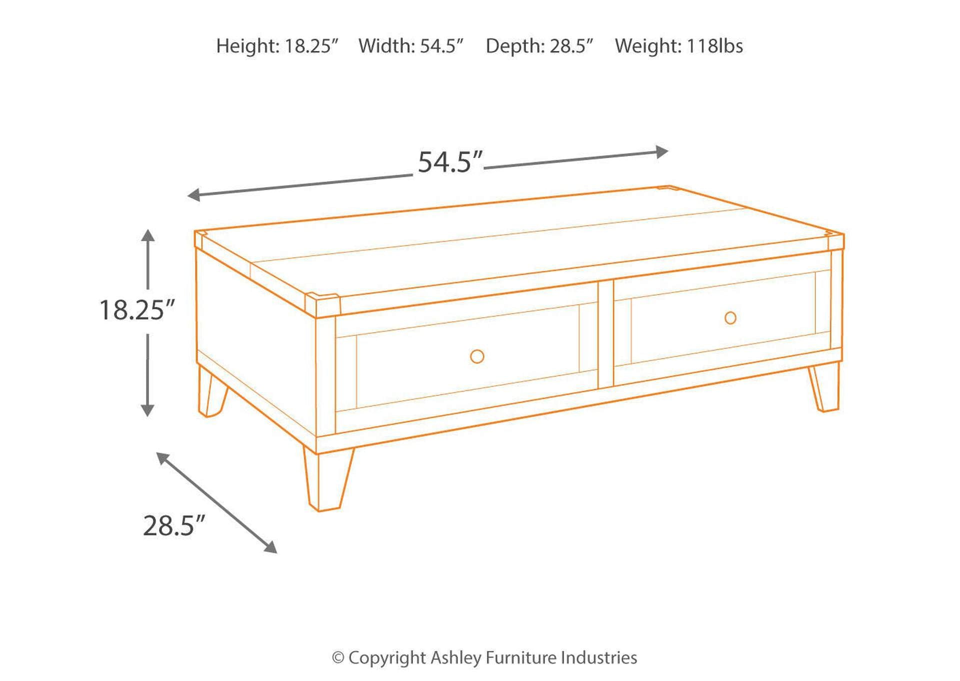 Todoe Coffee Table with Lift Top dimensions