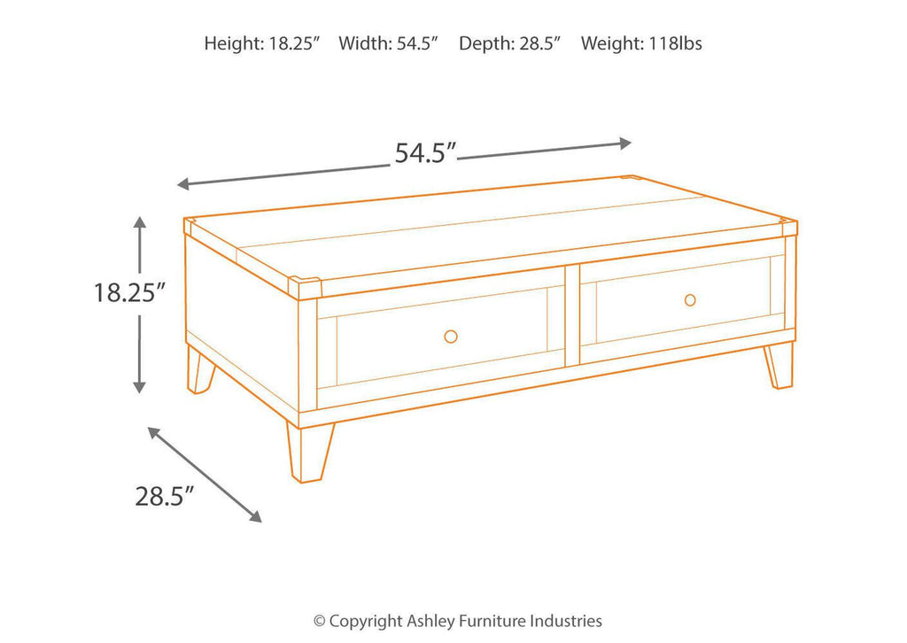 Todoe Coffee Table with 1 End Table dimensions