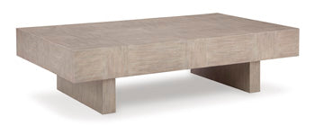 Jorlaina Coffee Table in Light Grayish Brown, angle view