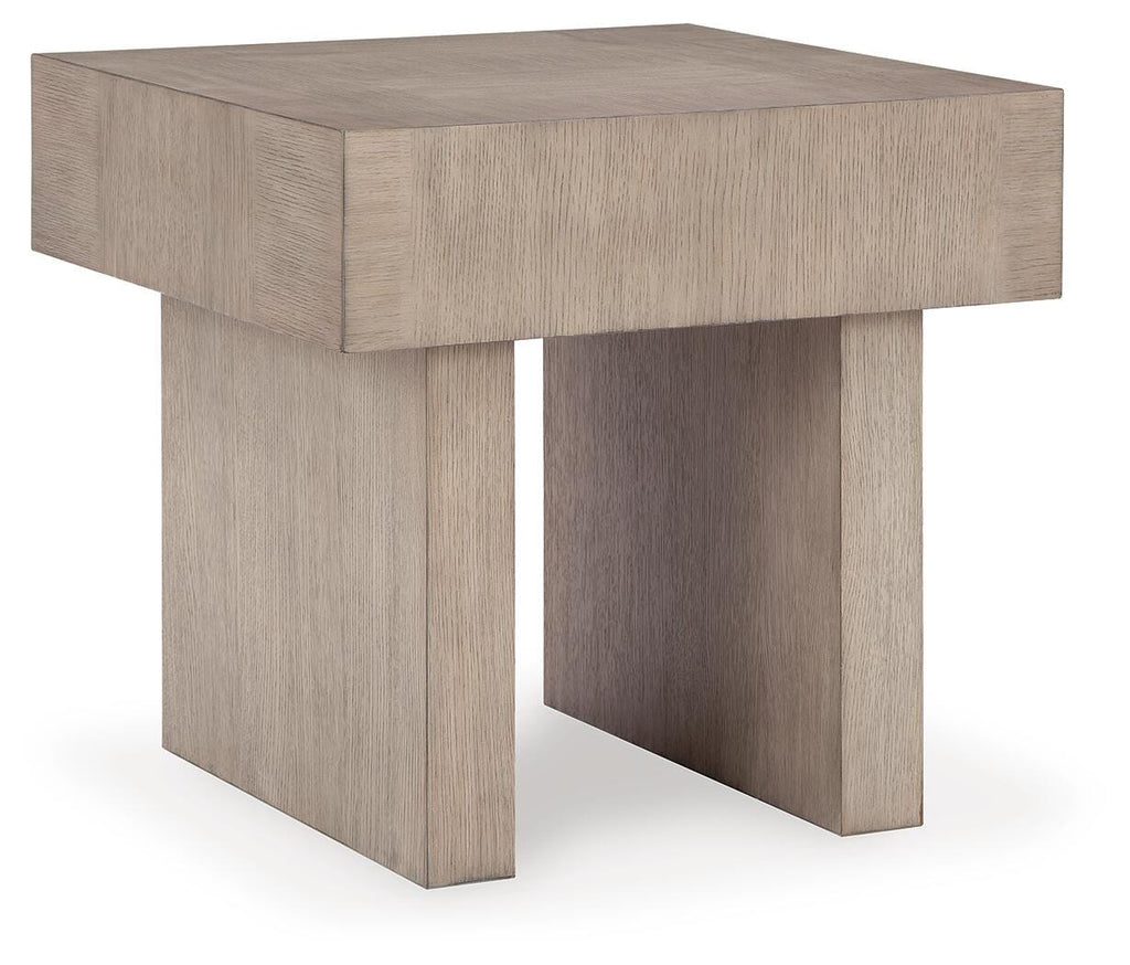 Jorlaina End Table in Light Grayish Brown, angle view