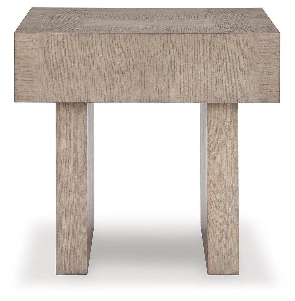 Jorlaina End Table in Light Grayish Brown, front view