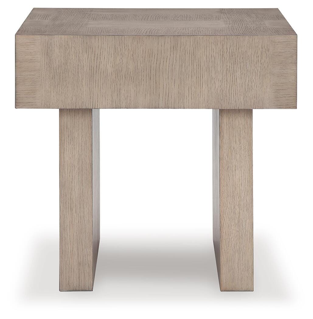 Jorlaina End Table in Light Grayish Brown, front view
