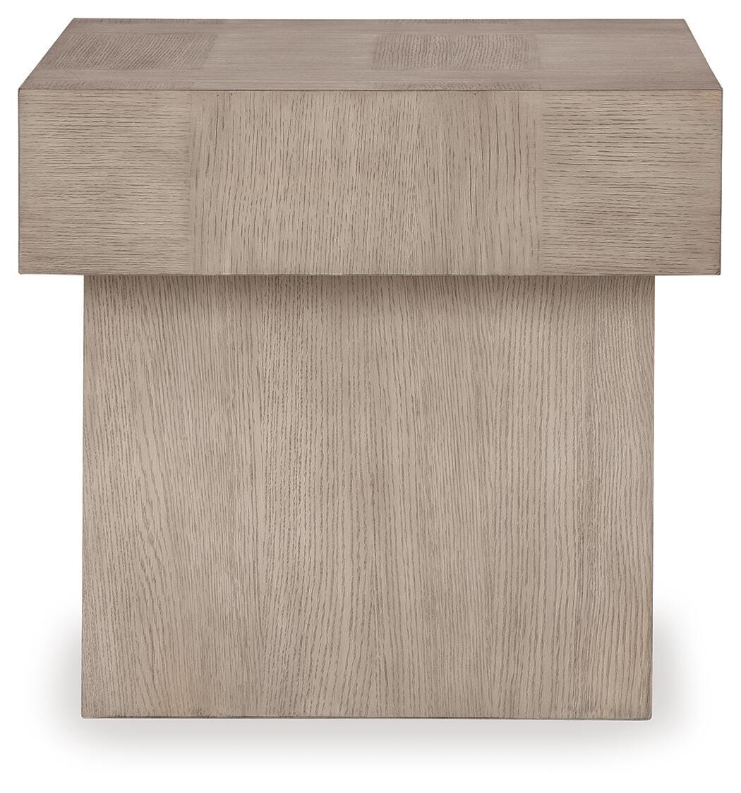 Jorlaina End Table in Light Grayish Brown, side view