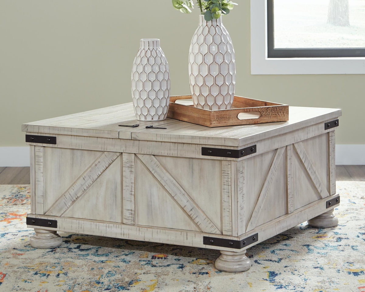 Carynhurst Coffee Table in Whitewash, closed view