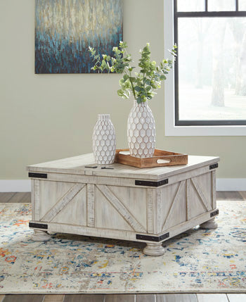 Carynhurst Coffee Table in Whitewash, closed view