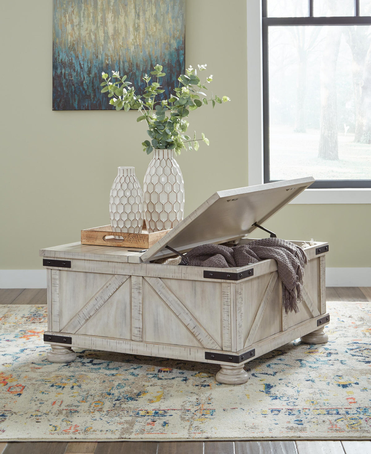 Carynhurst Coffee Table in Whitewash, open view