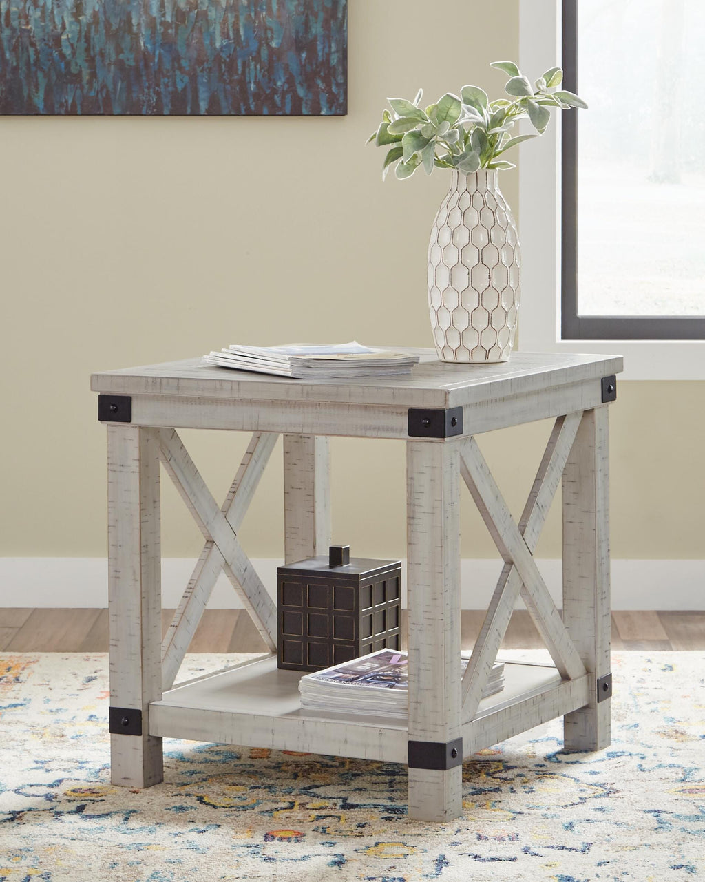 Carynhurst End Table in Whitewash, lifestyle view
