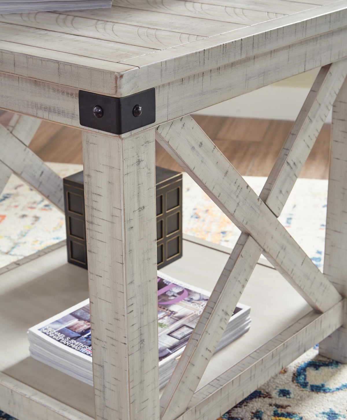 Carynhurst End Table in Whitewash, detail view