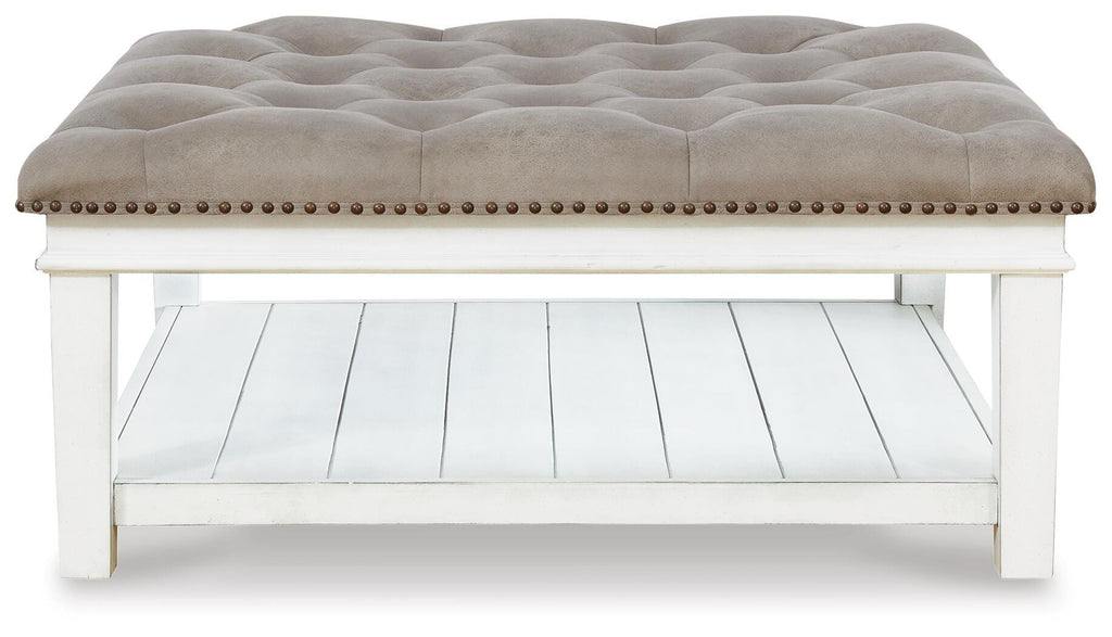 Kanwyn Upholstered Ottoman Coffee Table in Grayish Brown/White, front view