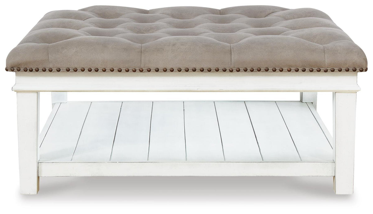 Kanwyn Upholstered Ottoman Coffee Table in Grayish Brown/White, front view