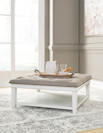 Kanwyn Upholstered Ottoman Coffee Table in Grayish Brown/White