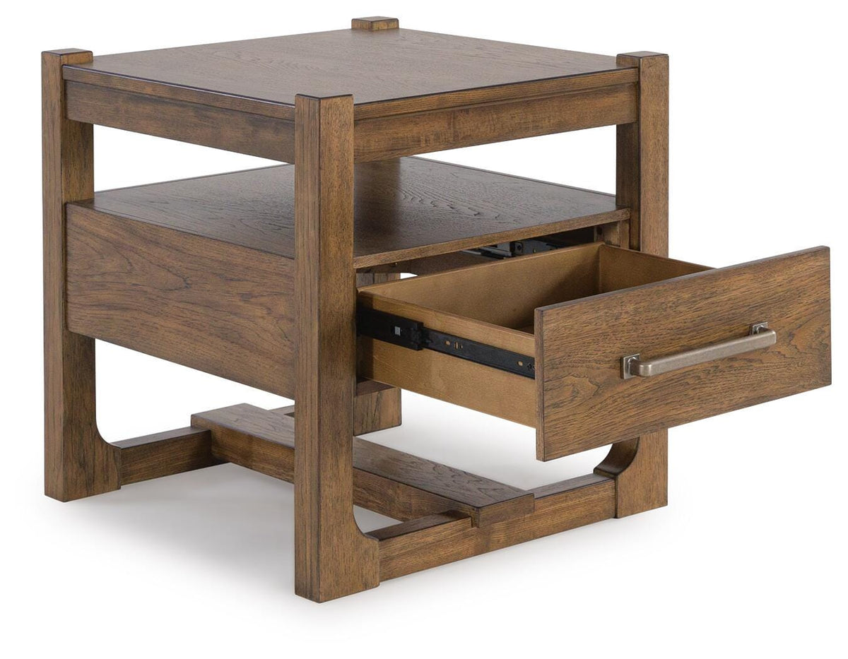 Cabalynn End Table in Light Brown, open view