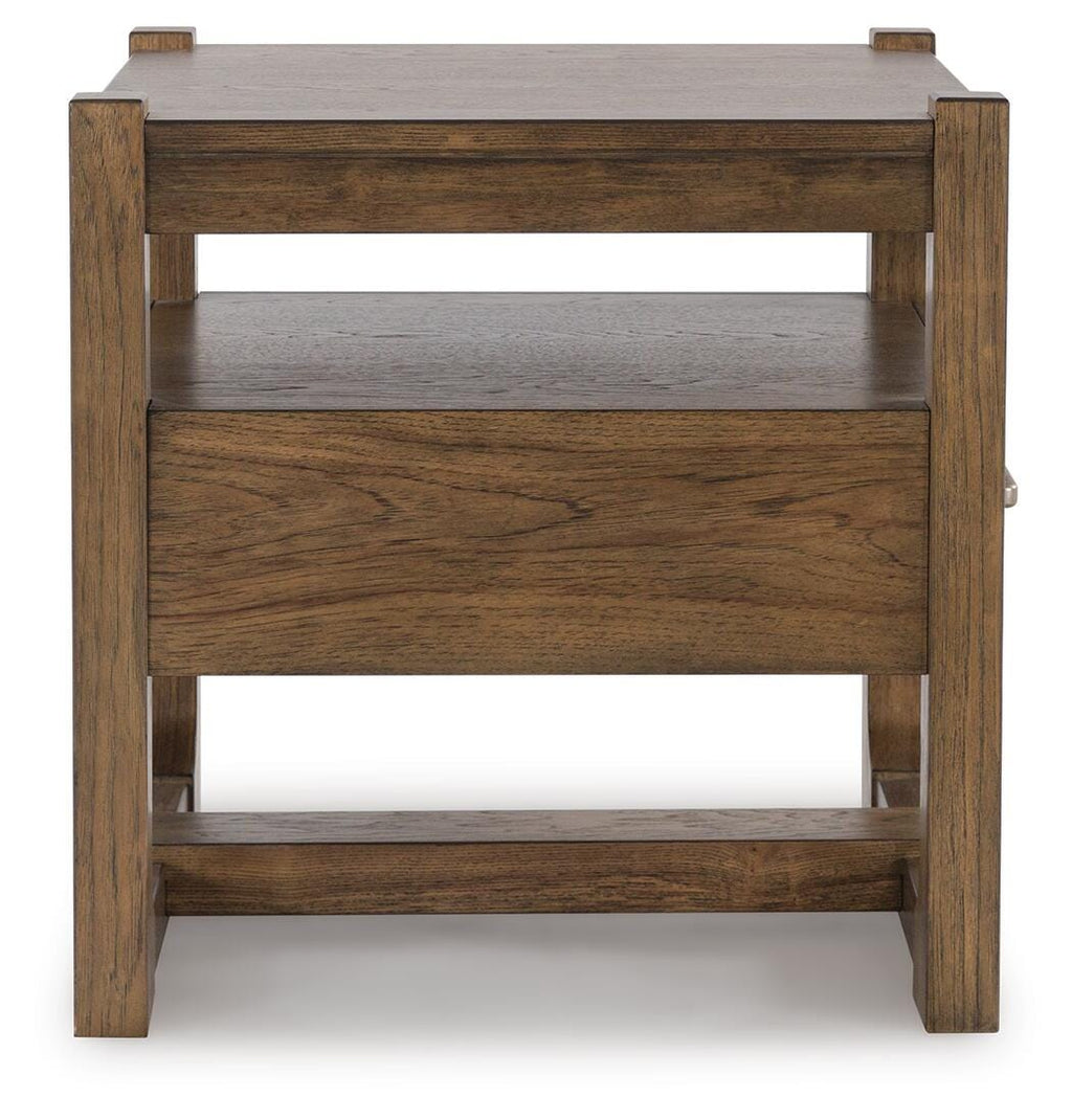 Cabalynn End Table in Light Brown, side view
