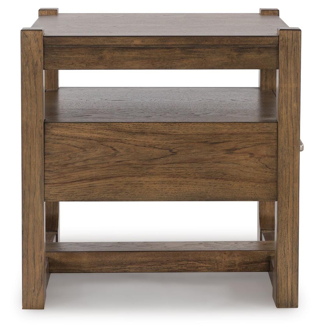 Cabalynn End Table in Light Brown, side view