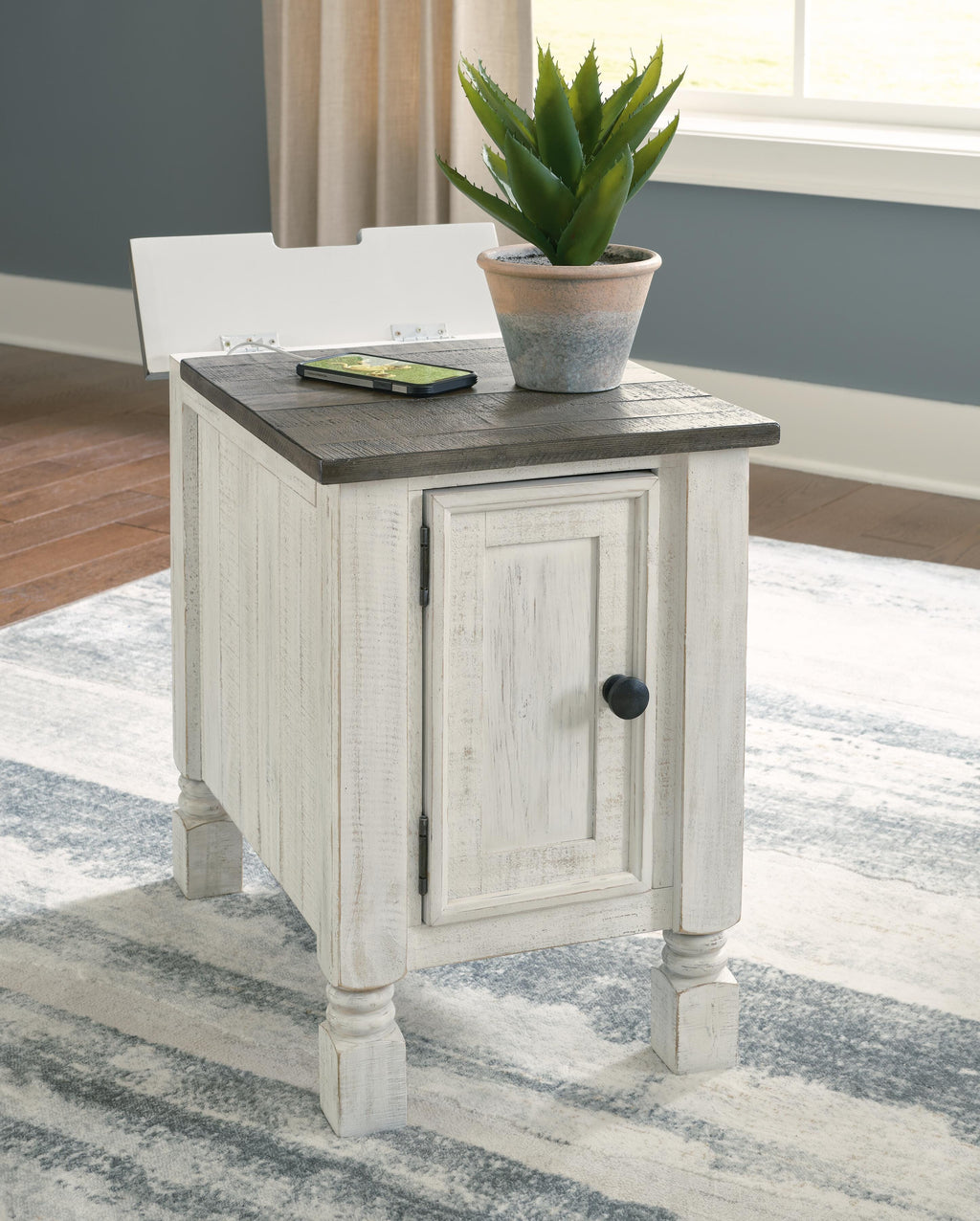 Havalance Chairside End Table in White/Gray, open view