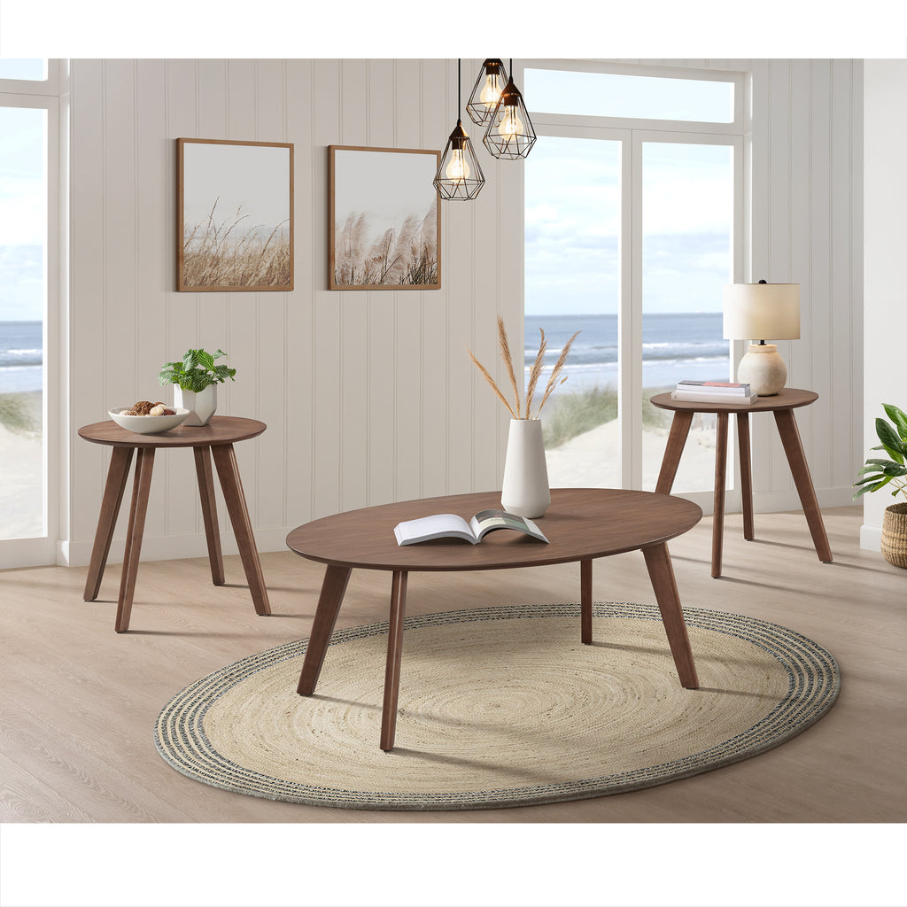 Theo Three Pack Occasional Set With Coffee Table And 2 End Tables In Walnut