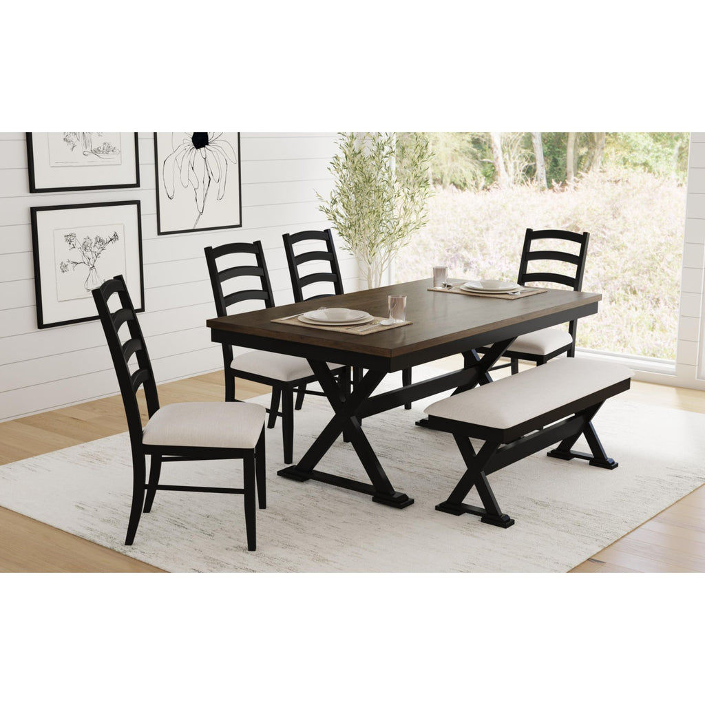 Tulane 6Pc Dining Set With Table, 4 Chairs, And Bench In Oak And Black