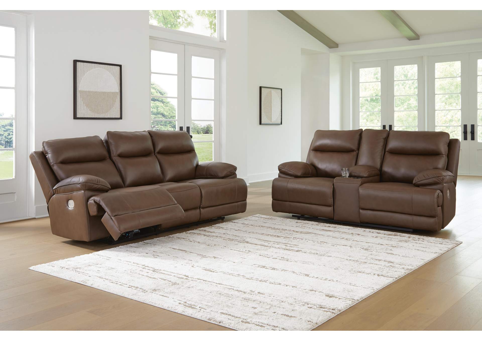 VonRyan Dual Power Leather Reclining Sofa and Loveseat