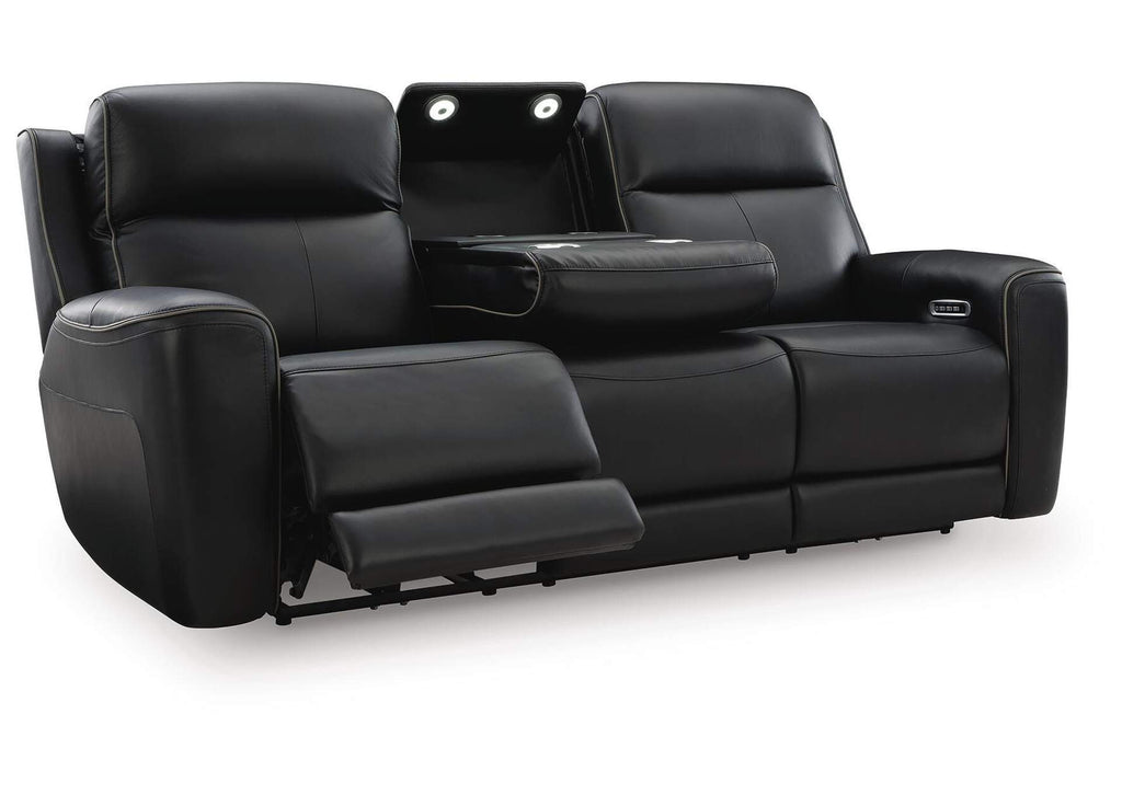 5Z-Relaxation Dual Power Reclining Leather Sofa and Loveseat angled view