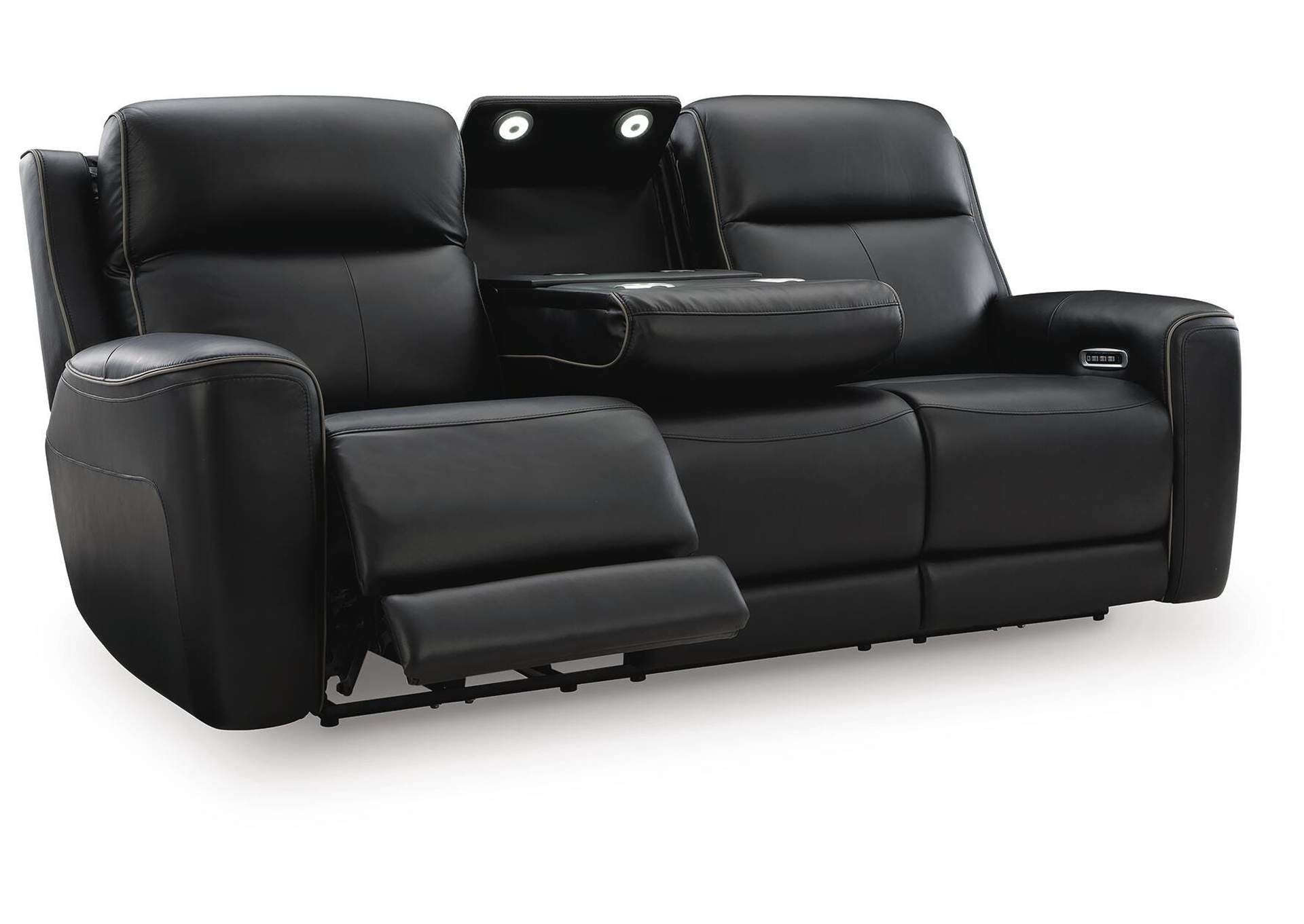 5Z-Relaxation Dual Power Reclining Leather Sofa and Loveseat angled view