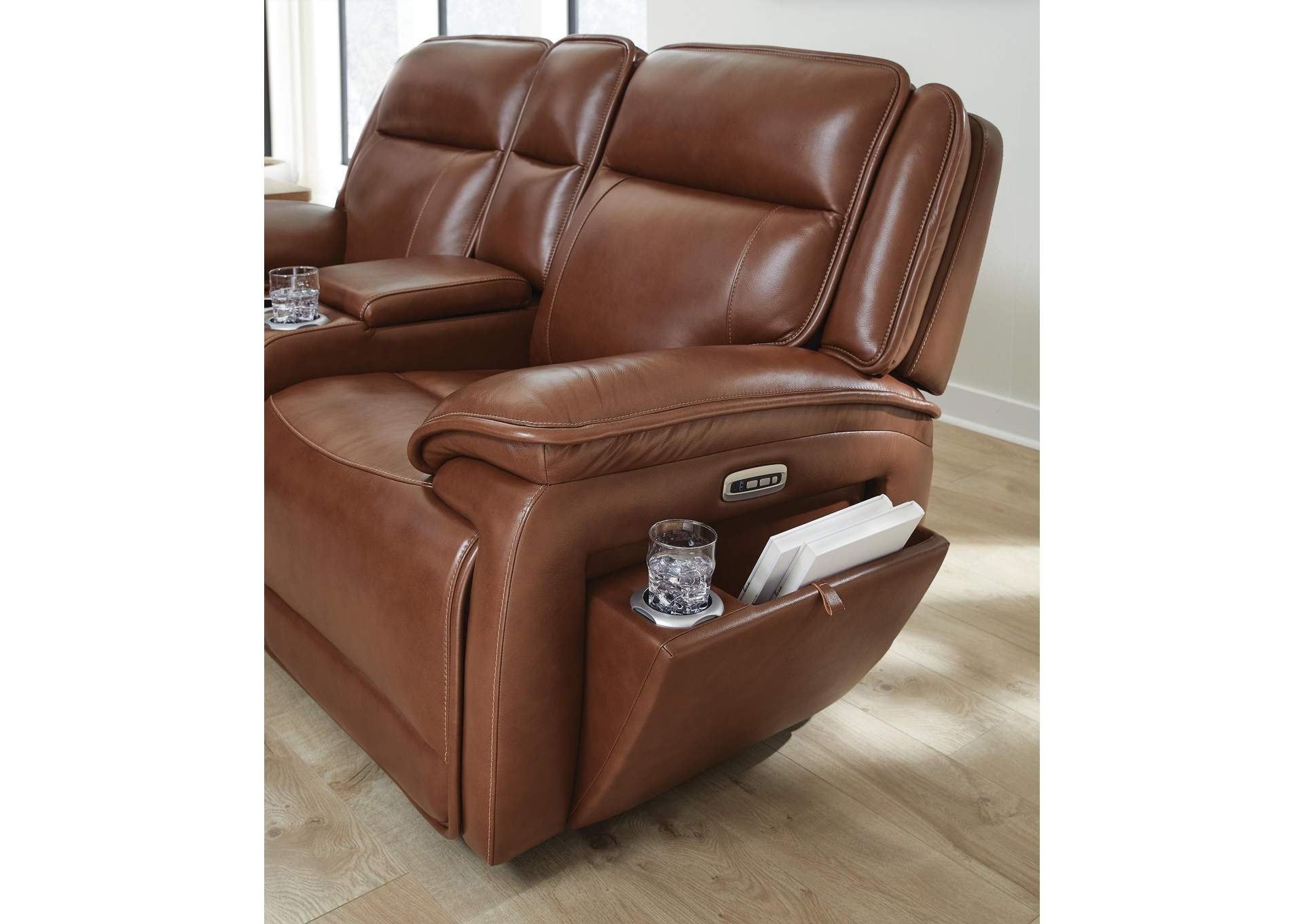 Healy Pier Power Reclining Loveseat with Console side view