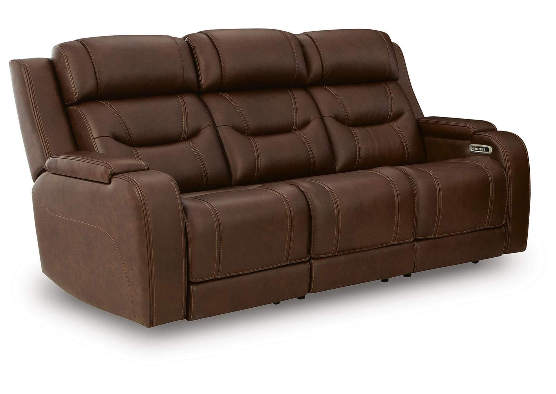 Dreamer Leather Dual Power Reclining Sofa and Loveseat Set angled view