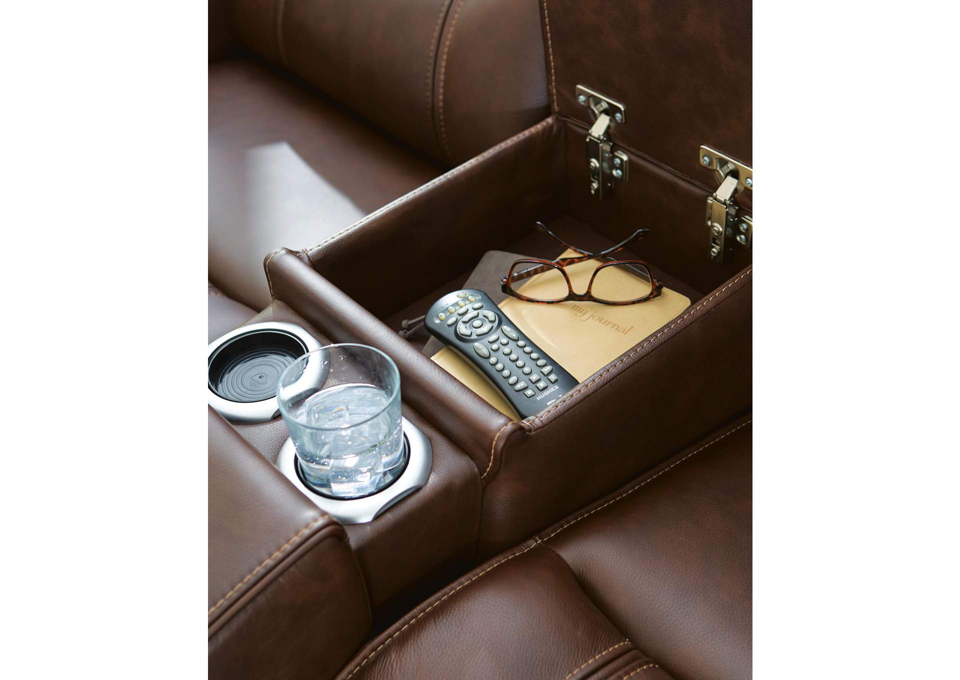 Knightington Power Reclining Loveseat with Audio Seating detail