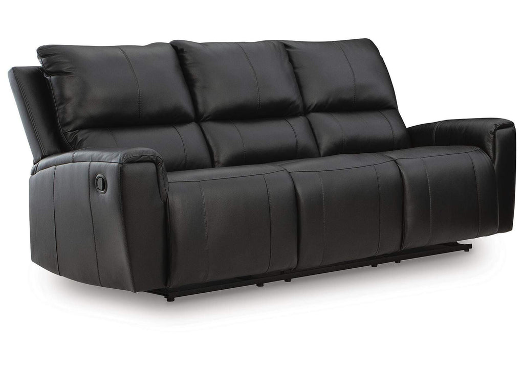 Danemere Manual Reclining Leather Sofa and Loveseat Set angled view