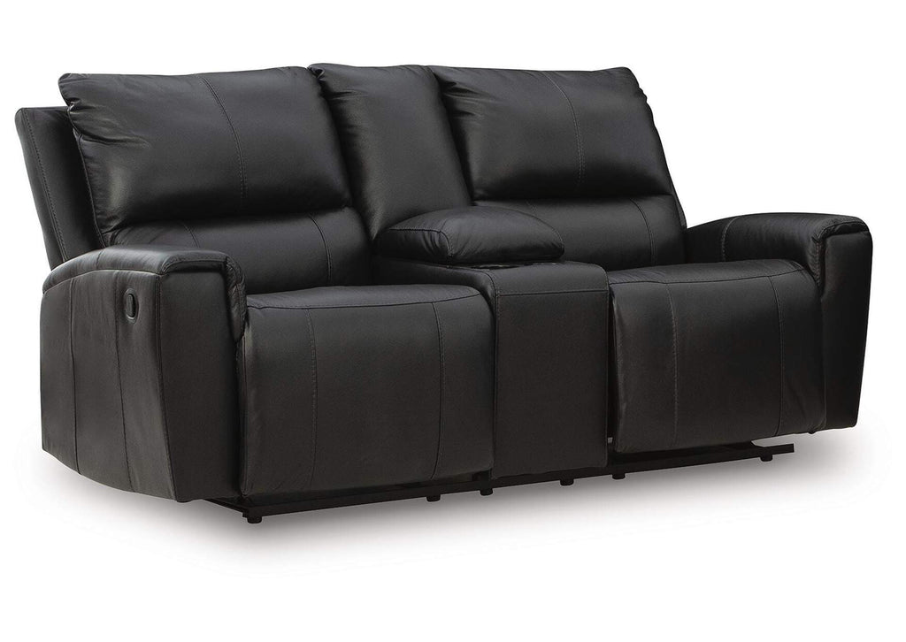 Glossmore Reclining Loveseat with Console angled view