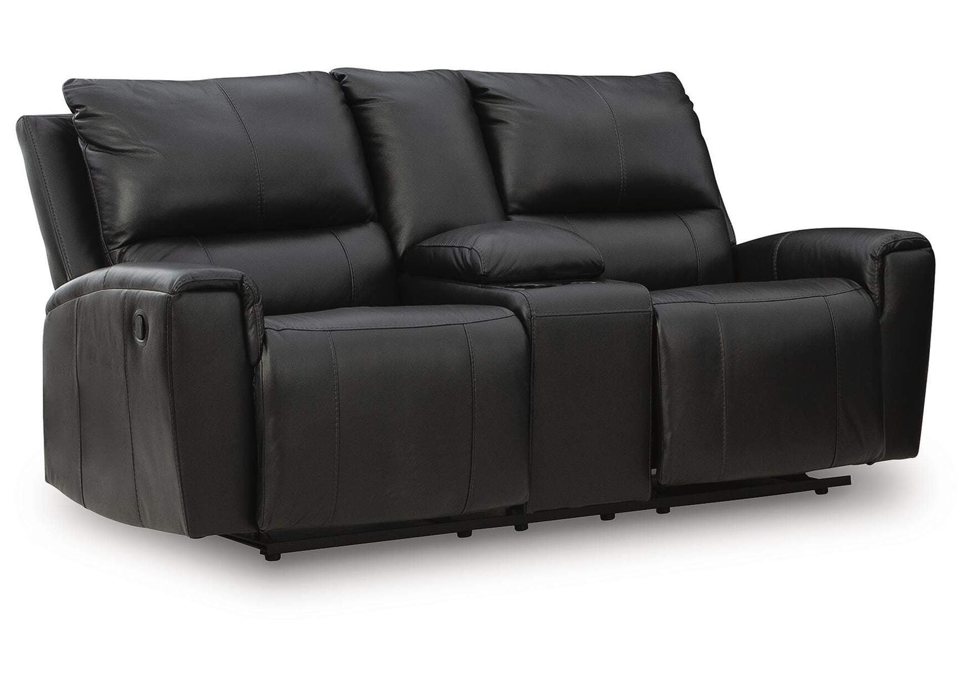 Danemere Manual Reclining Leather Sofa and Loveseat Set angled view