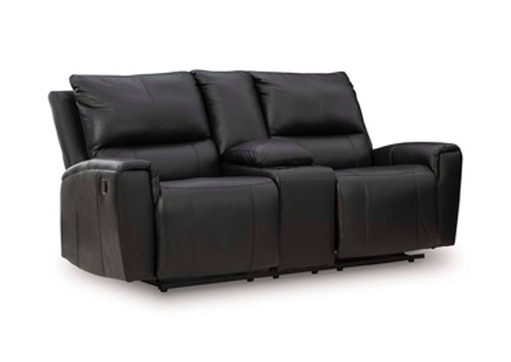 Danemere Manual Reclining Leather Sofa and Loveseat Set angled view