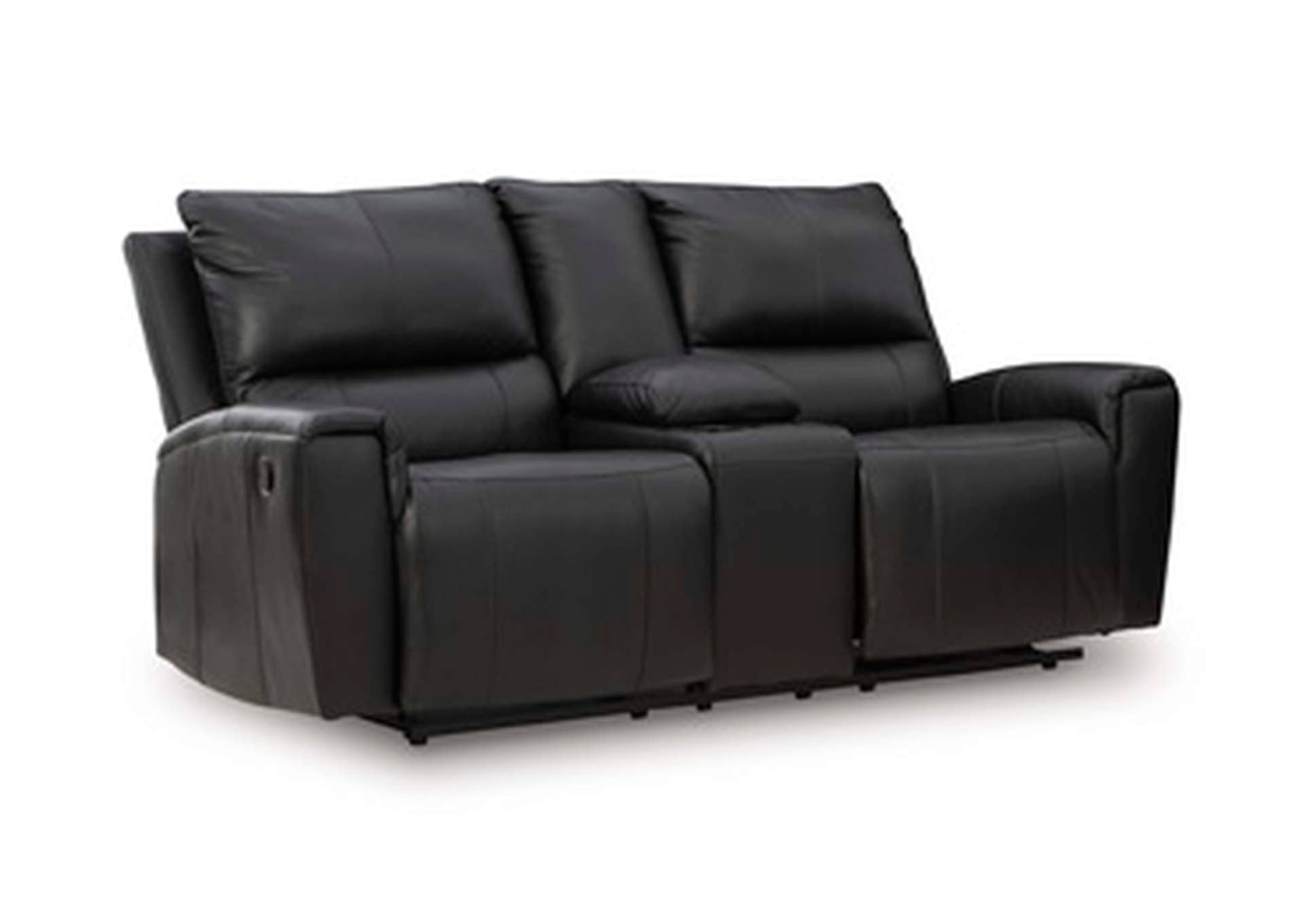 Danemere Manual Reclining Leather Sofa and Loveseat Set angled view