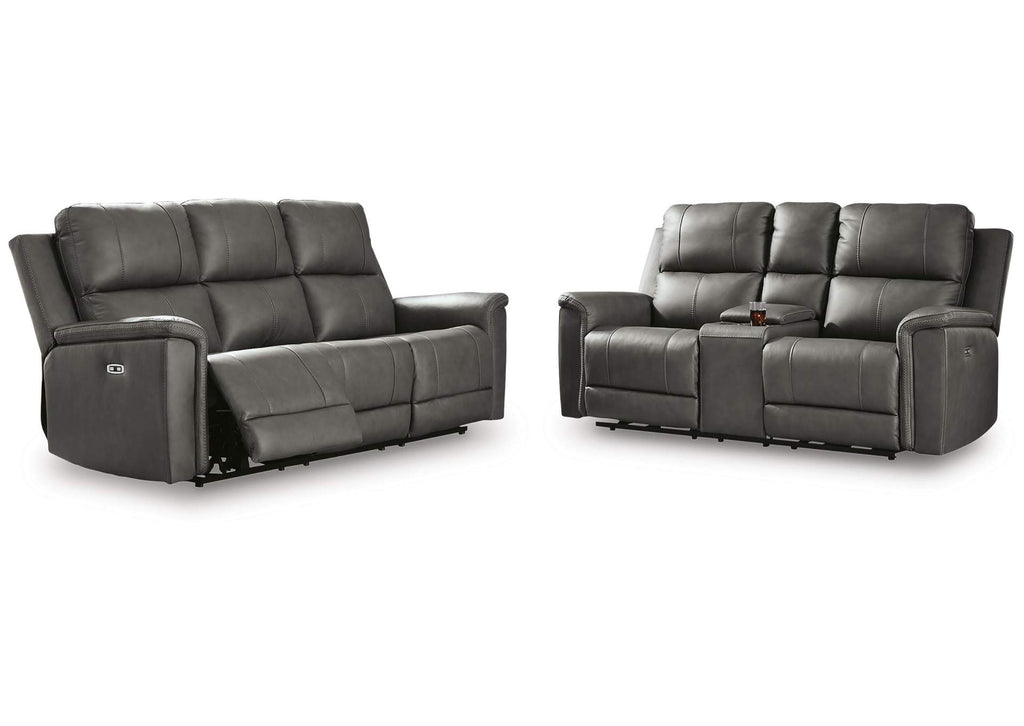 Beryton Leather Dual Power Reclining Sofa and Loveseat Set