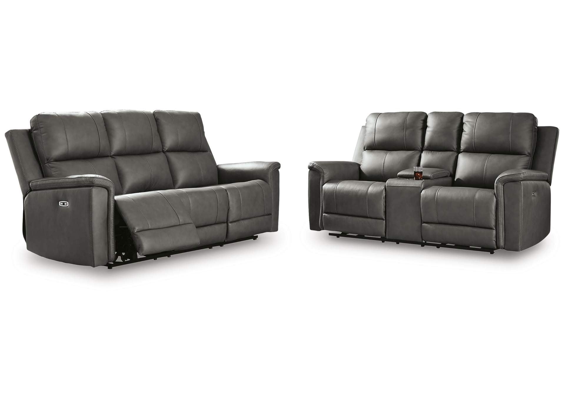 Beryton Leather Dual Power Reclining Sofa and Loveseat Set