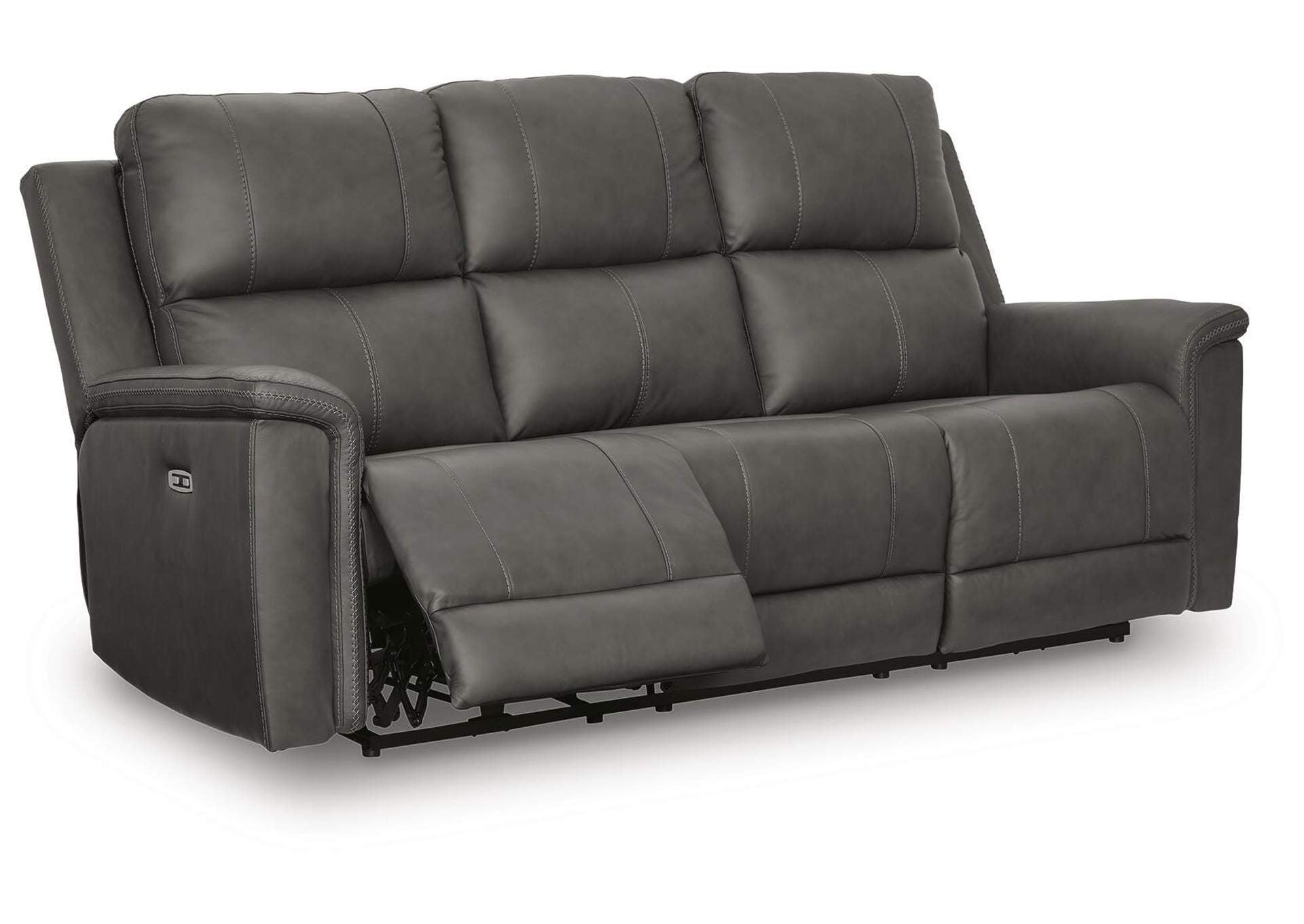 Beryton Leather Dual Power Reclining Sofa and Loveseat Set angled view