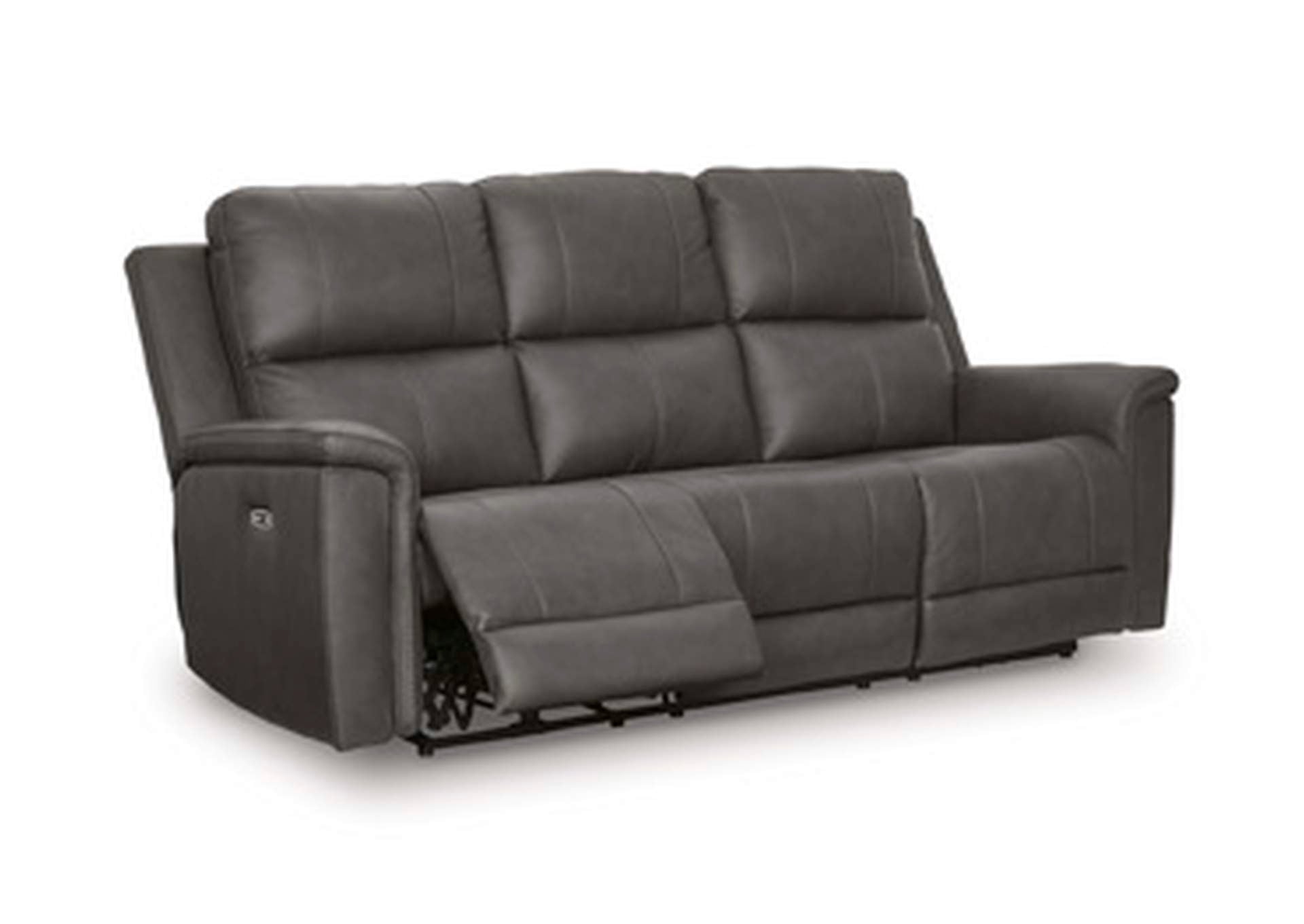 Beryton Leather Dual Power Reclining Sofa and Loveseat Set angled view