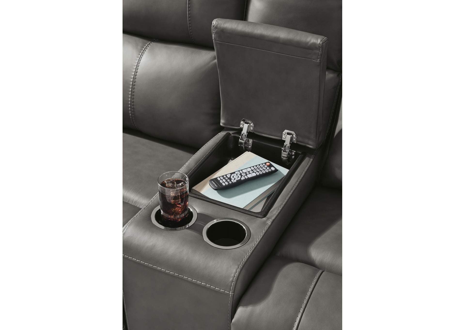 Beryton Leather Dual Power Reclining Sofa and Loveseat Set detail